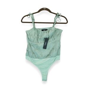NWT Lulus Bodysuit Women's Top Small‎ Green Floral Print Sleeveless Thong